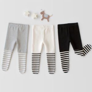 Stitched Striped Tights for Baby Girl – Elastic Waist, Spring & Autumn