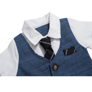 Alternative view of Summer Baby Boy Jumpsuit – Dark Blue Gentleman Style, Short Sleeve Cotton