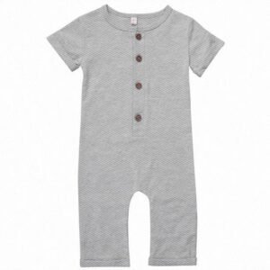 Baby Short Sleeve Romper – 95% Cotton Unisex Jumpsuit, Black or Grey