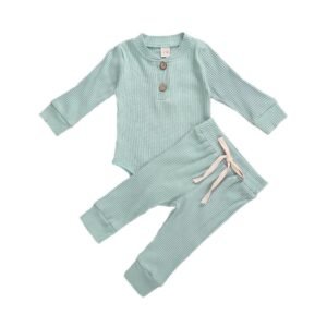 Baby Bodysuit and Pants Set – Pit Stripe Solid Color, Long Sleeve Cotton