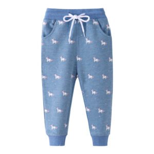 Boys Cotton Long Pants – Casual Animal & Cartoon Print, Ages 3–8